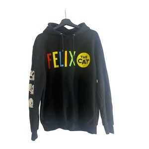Felix The Cat Hoodie Mens Large Black Excellent Graphic Pullover Sweatshirt